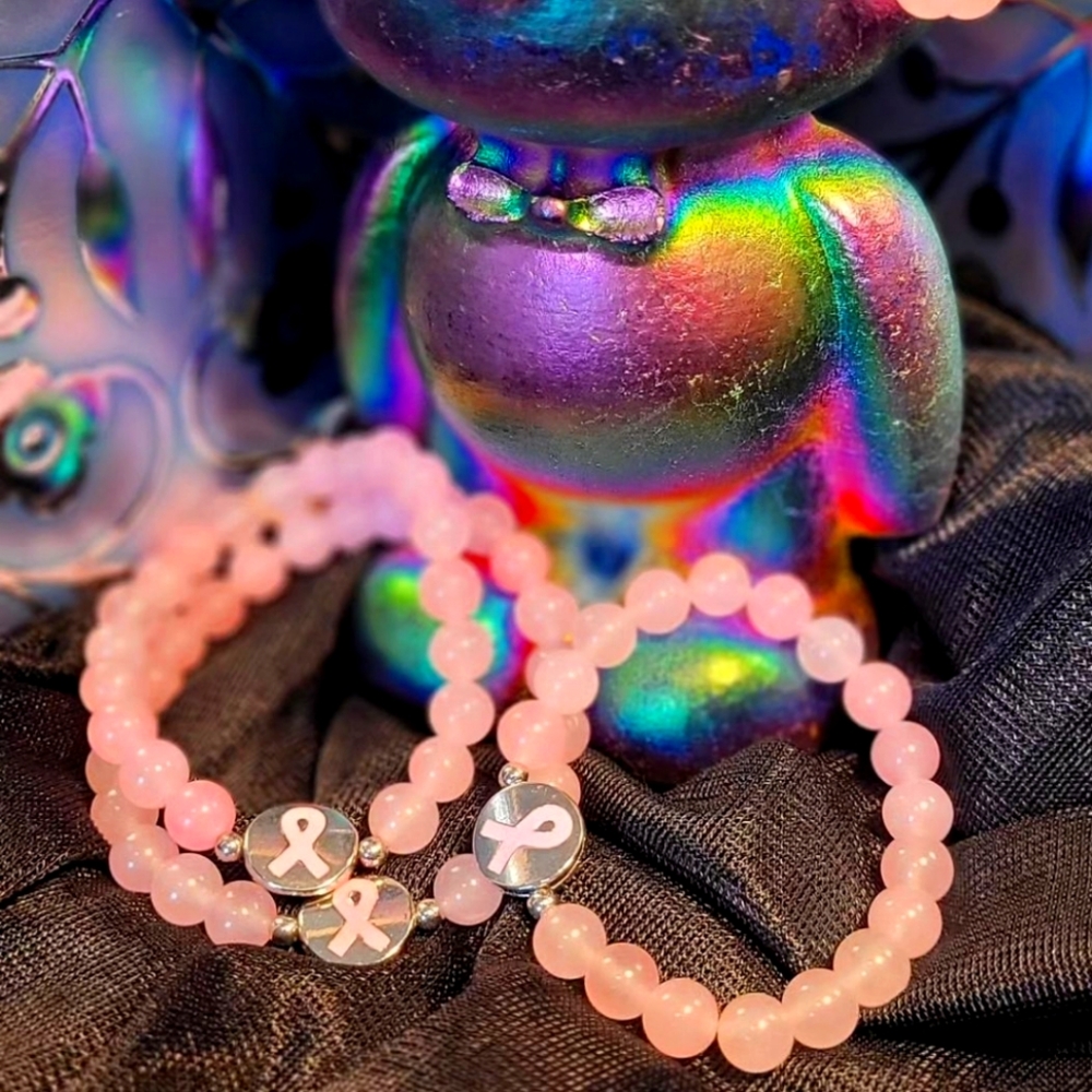 Rose Quartz Breast Cancer Awareness Bracelet - Picture 2 of 3